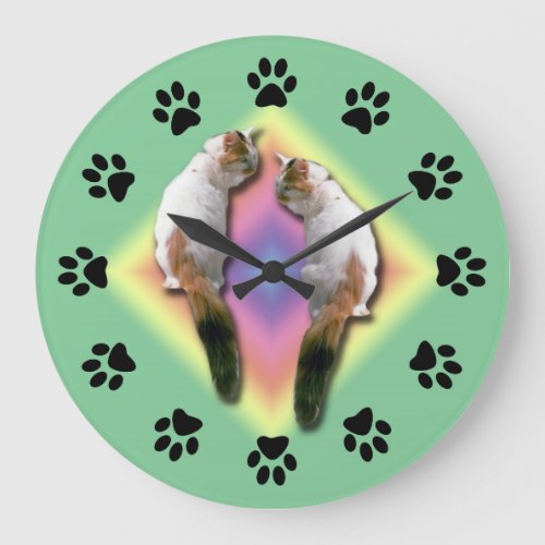 Clock _ Mirrored cat with paw prints