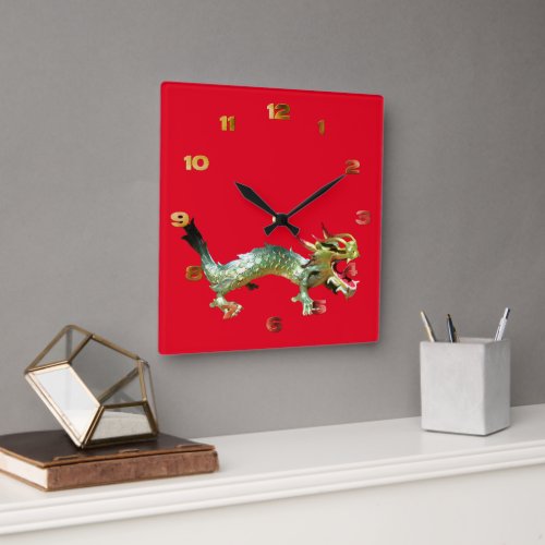 Clock _ Oriental Dragon on Red