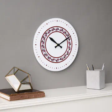 Clock - Plum Blossom Circle between Maroon Lines (Office)