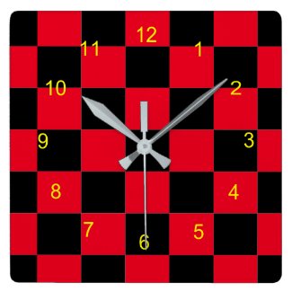 Clock - Red and Black Checkerboard