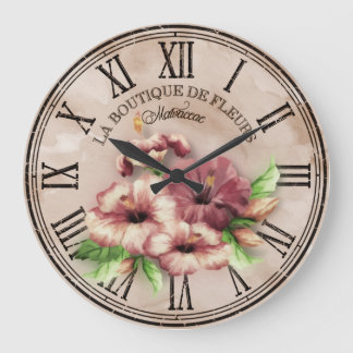 Clock Round Vintage Look “Hibiscus” Var02