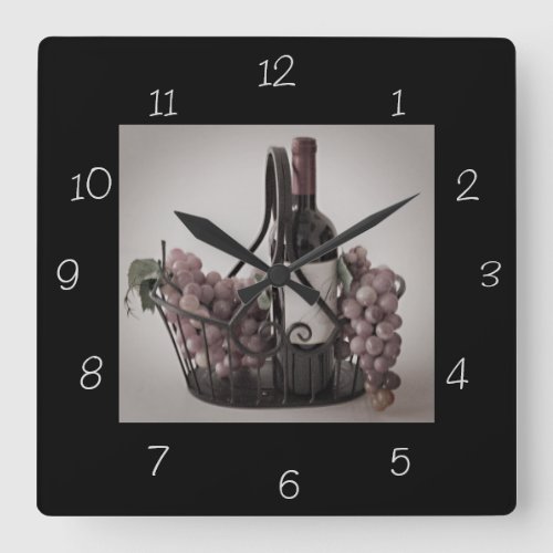Clock Square Opt 3 Basket w Wine and Grapes