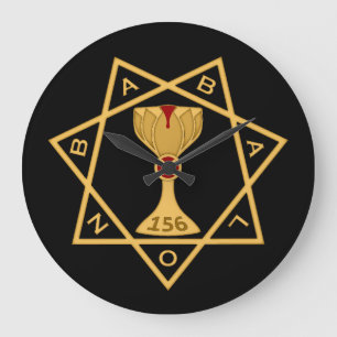 Clock, Star of Babalon Gold Logo, Black Background Large Clock