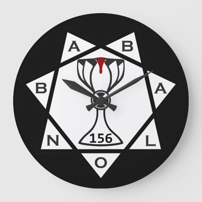 Clock, Star of Babalon Logo, Black Background Large Clock (Front)
