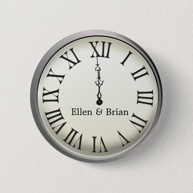 Clock Strikes Midnight New Year's Eve Pinback Button (Front)