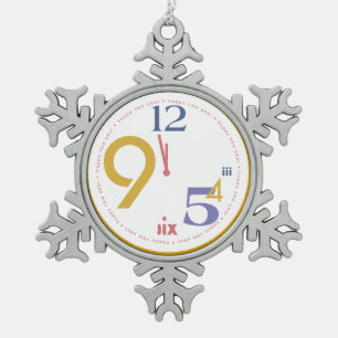 Clock Strikes Twelve - Snowflake Pewter Christmas Ornament