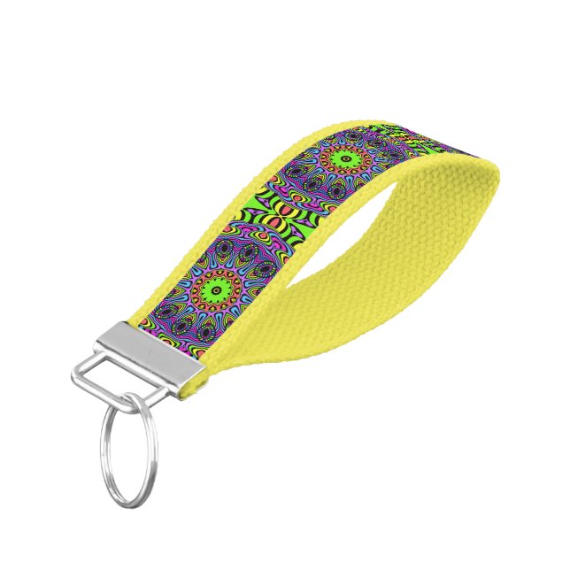 Clock Style Mandala I + your backgr. & ideas Wrist Keychain (Angled Down)