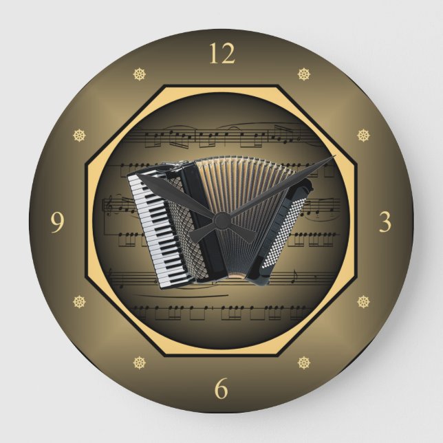 Clock-tagon ~ Accordion ~ Sheet Music ~ Tuscan ~ Large Clock (Front)
