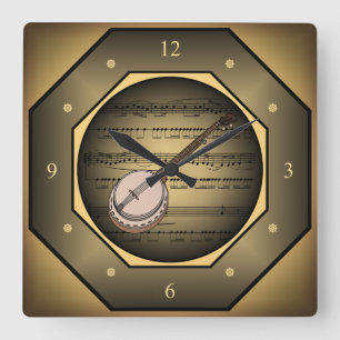 Clock-tagon ~ Banjo ~ Sheet Music ~ Unique ~ Square Wall Clock