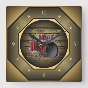 Clock-tagon ~ Drum Set ~ Sheet Music ~ Tuscan ~ Square Wall Clock