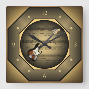 Clock-tagon ~ Electric Guitar ~ Sheet Music ~ Square Wall Clock