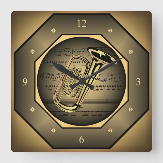 Clock-tagon ~ Tuba ~ Sheet Music ~  Square Wall Clock (Front)