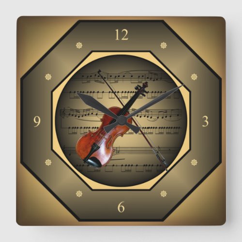 Clock_tagon  Violin  Sheet Music  Unique  Square Wall Clock