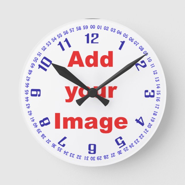 Clock template - Numbers & seconds blue- Add Image (Front)