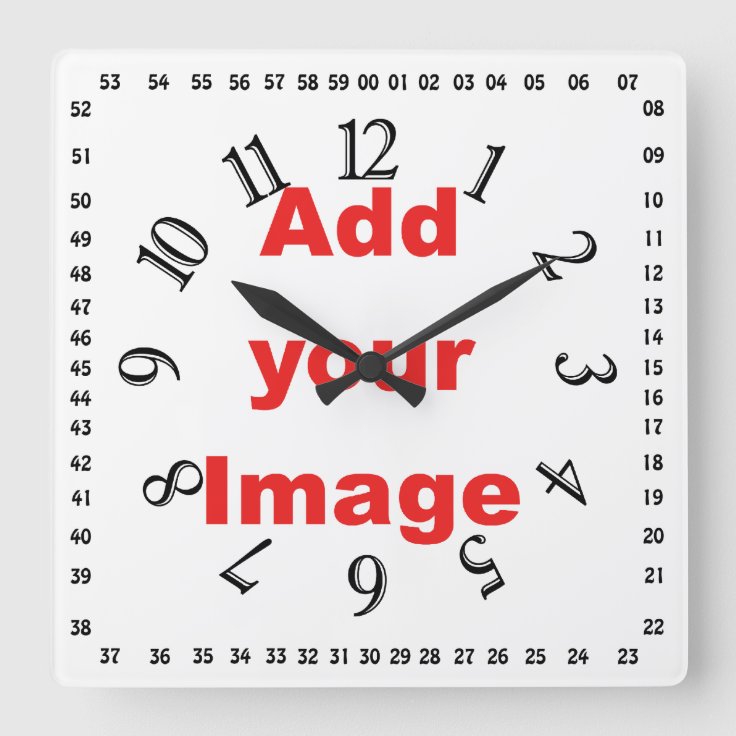 Clock template - Square & numbers - Add your Image | Zazzle