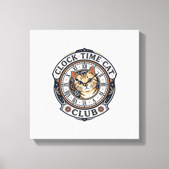 Clock Time Cat Cat Graphic Tee Art - Clock Time Ca Canvas Print (Front)