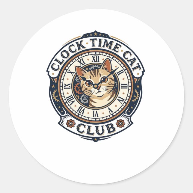 Clock Time Cat Cat Graphic Tee Art - Clock Time Ca Classic Round Sticker (Front)