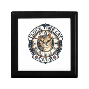Clock Time Cat Cat Graphic Tee Art - Clock Time Ca Gift Box