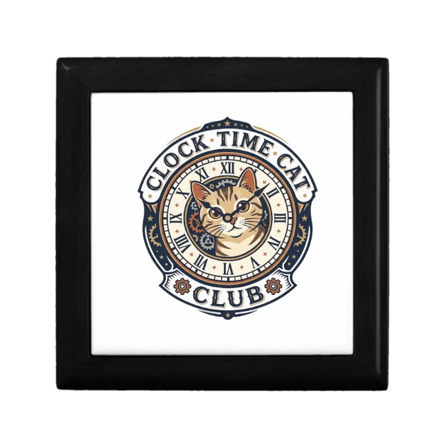 Clock Time Cat Cat Graphic Tee Art - Clock Time Ca Gift Box (Front)