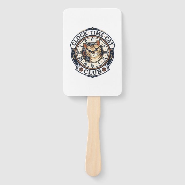 Clock Time Cat Cat Graphic Tee Art - Clock Time Ca Hand Fan (Front)