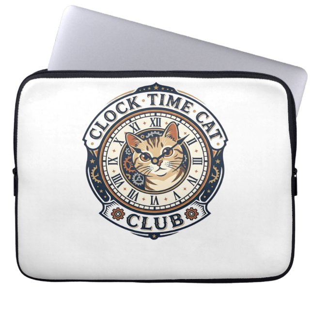 Clock Time Cat Cat Graphic Tee Art - Clock Time Ca Laptop Sleeve (Front)
