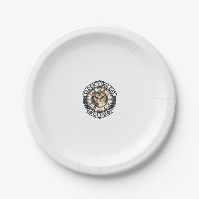Clock Time Cat Cat Graphic Tee Art - Clock Time Ca Paper Plates (Front)