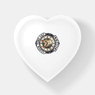 Clock Time Cat Cat Graphic Tee Art - Clock Time Ca Paperweight