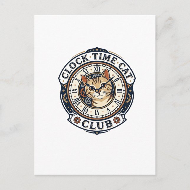 Clock Time Cat Cat Graphic Tee Art - Clock Time Ca Postcard (Front)