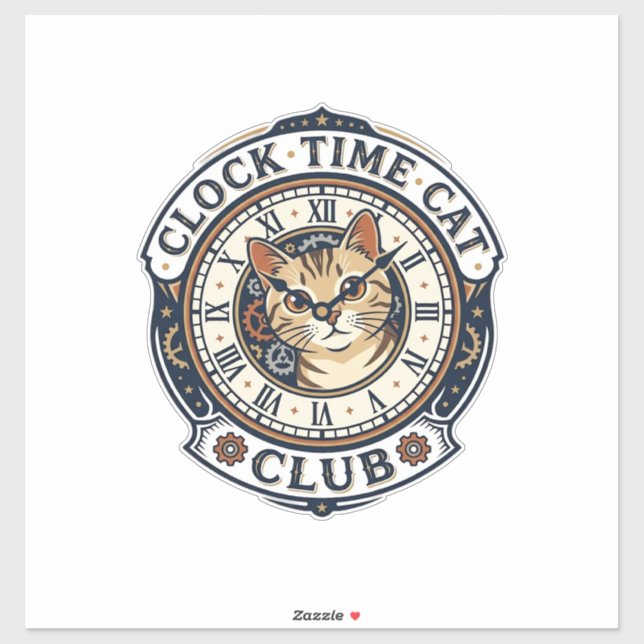 Clock Time Cat Cat Graphic Tee Art - Clock Time Ca Sticker (Sheet)