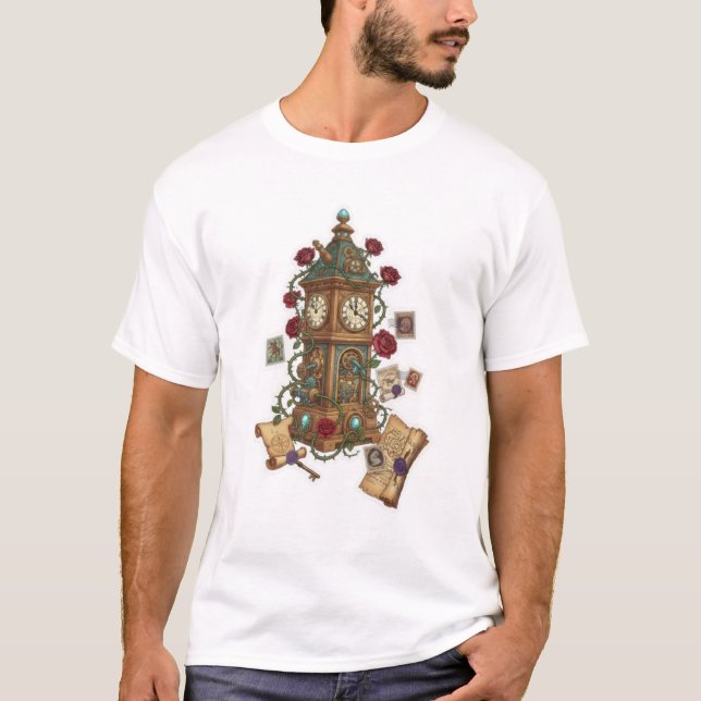 Clock Tower Fantasy Time Machine Illustration T-Shirt (Front)
