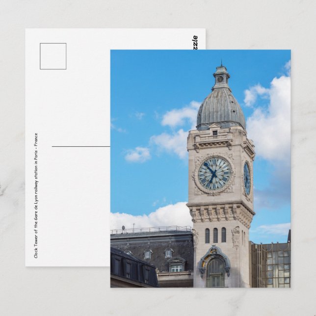 Clock Tower of the Gare de Lyon in Paris Postcard (Front/Back)