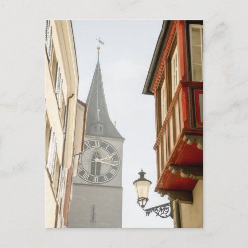 Clock Tower Zurich St Peters Church  Windows Postcard