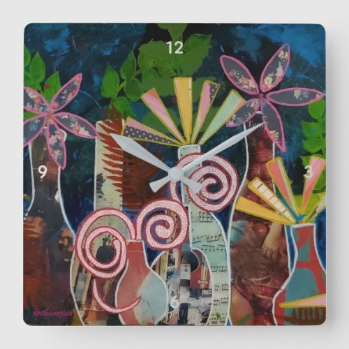 Clock with Cut Flowers Art