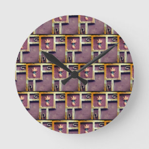 Clock with geometric design gold squares flowers