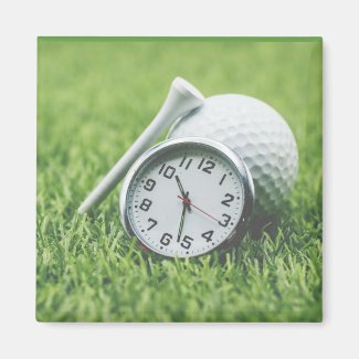 Clock with golf ball and tee it is time for golf magnet