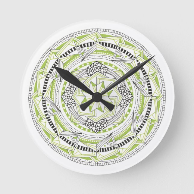 CLOCK with Original Mandala Inspired Design Green (Front)