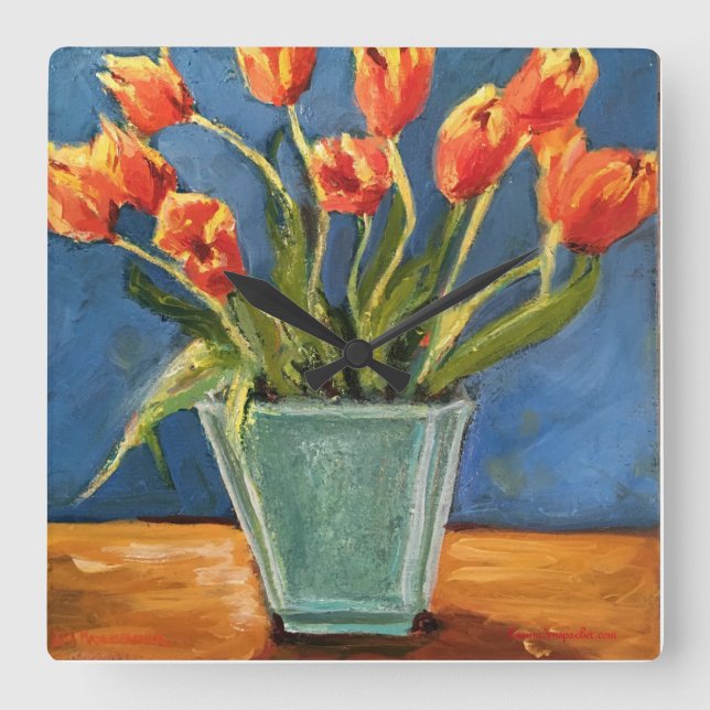 Clock with Red Orange Tulips (Front)