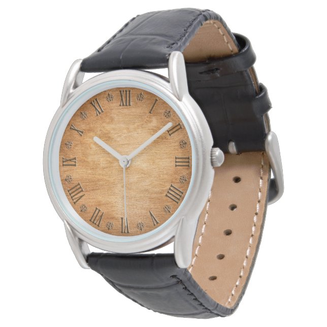 Clock with Roman numerals and wooden background  Watch (Angled)