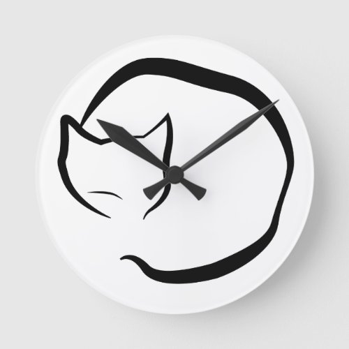 Clock with sleeping cat in four lines