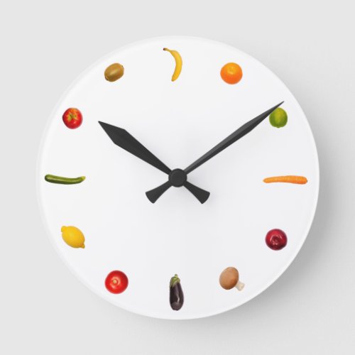 Clock with vegetables and fruits