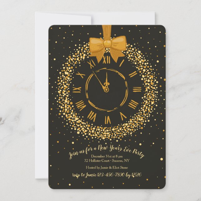 Clock Wreath New Year's Eve Party Invitations (Front)