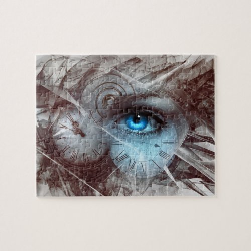 Clocks eye time art abstract painting blue grey jigsaw puzzle
