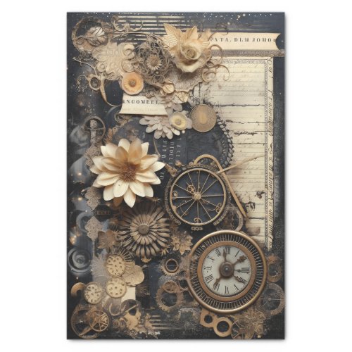 Clocks Gears Flowers and Ephemera Tissue Paper