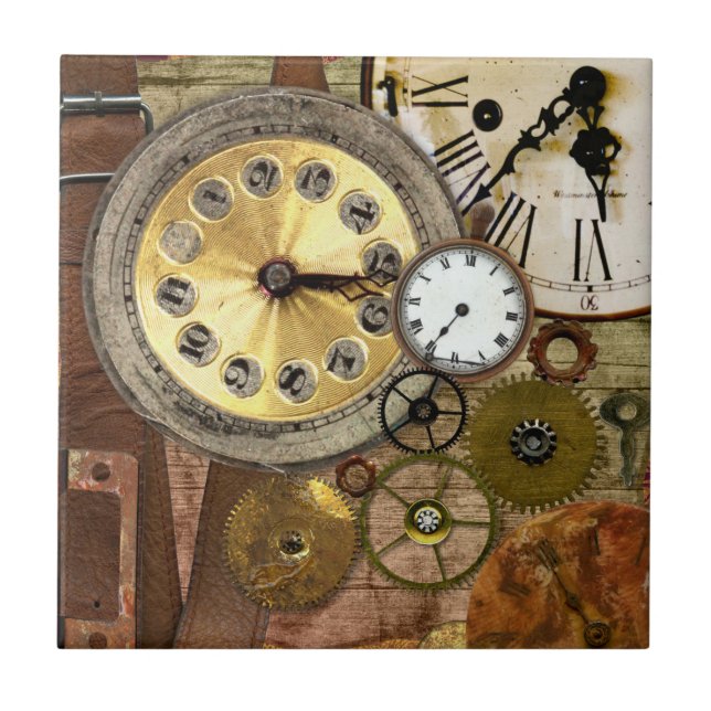 Clocks Rusty Old Steampunk Art Ceramic Tile (Front)