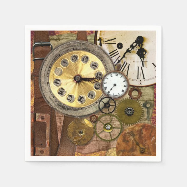 Clocks Rusty Old Steampunk Art Napkins (Front)