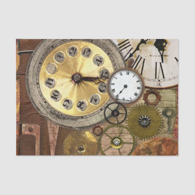 Clocks Rusty Old Steampunk Art Tissue Paper (Front)