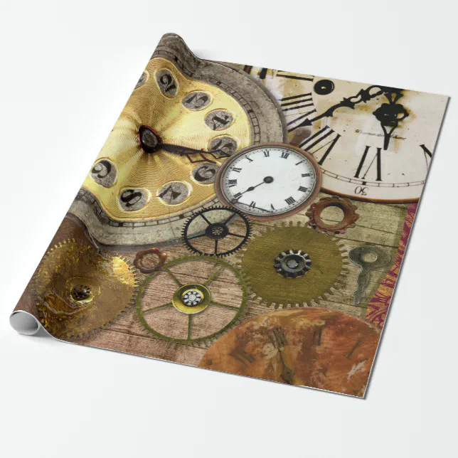 Clocks Rusty Old Steampunk Art Wrapping Paper | Zazzle