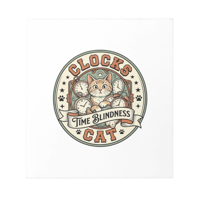 Clocks Time Blindness Cat Clocks Time Blindness Ca Notepad (Front)