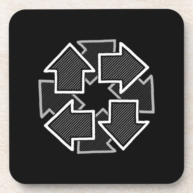 Clockwise Arrows Minimal Geometric Black Variant 2 Beverage Coaster (Front)