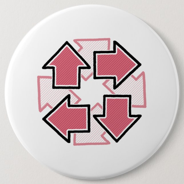Clockwise Arrows Minimal Geometric Red Button (Front)